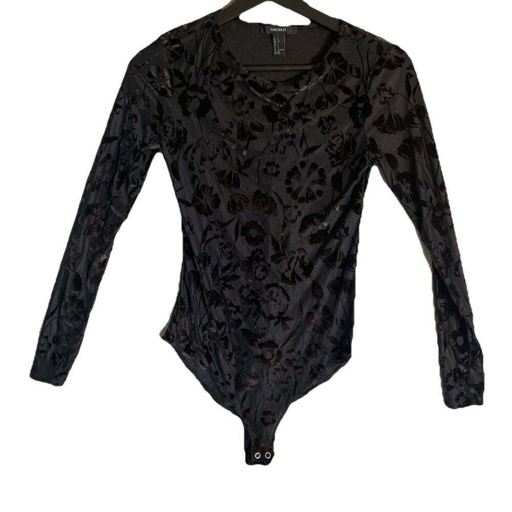 Woman’s Back Sheer Bodysuit Velvet Floral Whimsigoth Goth Romantic Fairy Size S